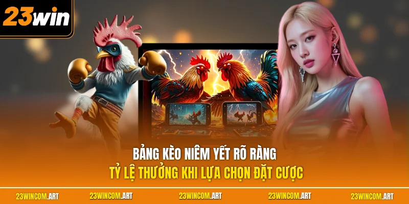 Đá gà 23WIN 3 Bảng kèo niêm yết rõ ràng tỷ lệ thưởng khi lựa chọn đặt cược