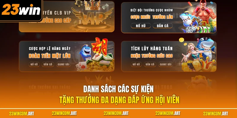 Khuyến mãi 23WIN 2 Danh sách các sự kiện tặng thưởng đa dạng đáp ứng hội viên